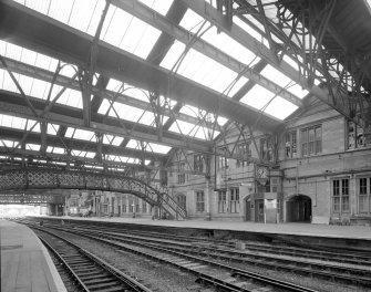 Perth, Leonard Street, General Station
Platforms 4 (left) and 3 (right): General view from south east, showing east side of main Station offices (left), and footbridge built by Alex Findlay of Motherwell in 1893