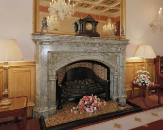 Interior. Town-house, first floor, Bon Accord room, detail of fireplace on West wall.