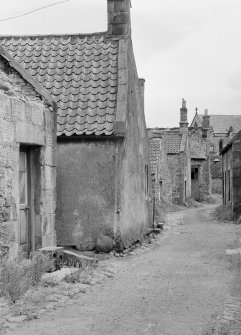 View of cottages and stret in Balmblae, Falkland