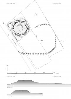 RCAHMS Illustration. 1:500 plan and sections of Coulter Motte Hill, Wolfclyde. 400 dpi copy of Illustrator file GV006021.