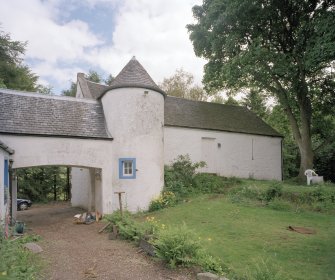 View of barn building and linking corridor from South West