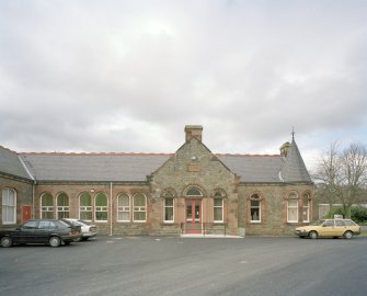 View from SE of SE facade of former Offices, housed in the E corner of the mill (at time of survey, offices and reading rooms of Scottish Borders Archives).