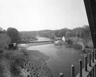 Low Blantyre, Hydro-Electric Power Station
Elevated general view from north of hydro-electric power station, showing weir across River Clyde (centre left), and turbine/valve house and fish ladder (centre right)