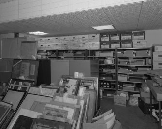 RCAHMS, John Sinclair House: negative store prior to upgrading and introduction of mobile racking
