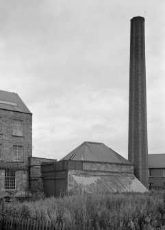 View of engine house with chimneystack, Bongate Mill, Jedburgh from south