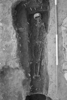 Jedburgh Abbey excavation archive
Frame 17: Area 1: Room 3 showing coffin burial 282. From N.

