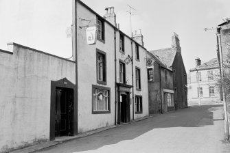 View from south east of Black Bull Hotel, 15 Black Bull Street, Duns, showing Bank of Scotland at 14 Newtown Street.