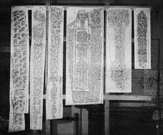 Photographic copy of six rubbings showing two details of the reverse of the St Orland’s Stone and details of St Vigeans no.16, the remaining stones have not been identified.   
