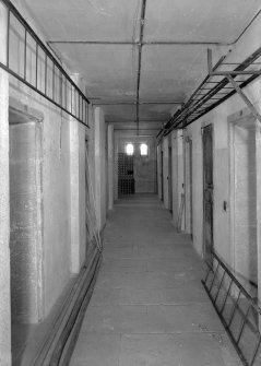 Interior view of corridor in west female block on ground floor, Jedburgh Castle Jail.