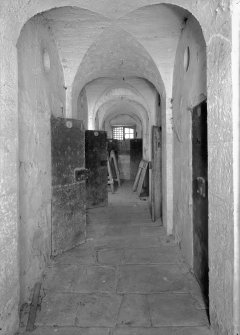 Interior view of corridor in east male block on ground floor, Jedburgh Castle Jail.