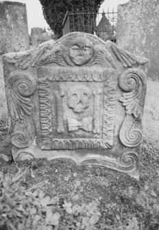 View of gravestone commemorating David Donaldson, 1728, and his family, Balmaclellan churchyard.