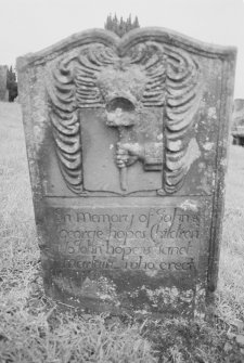 View of headstone to John and George Hope,1765, Balmaclellan churchyard.