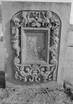 Detail of headstone dated 1691, Girvan burial-ground.