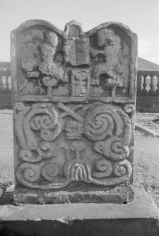 Detail of headstone to Agnes Gardiner 1735, Girvan burial-ground.