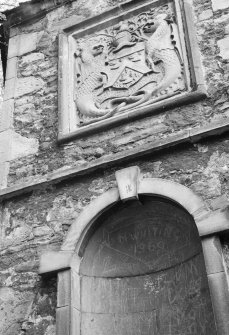 Detail of armorial panel showing the Otterburn Arms, Redhall House dovecot, Edinburgh.