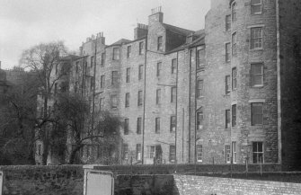 View of the rear of the south side of Buccleuch Place, Edinburgh, seen from the south east overlooking Buccleuch Place Lane.