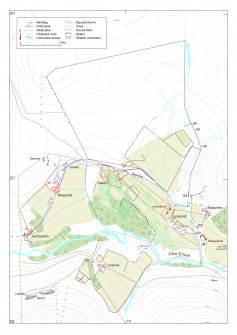 This map shows the disposition of farms and cultivation remains surveyed in Glen Ernan. Scale 1:13,000