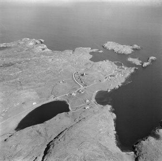 Oblique aerial view of Rodel, Harris, showing St Clement's Church