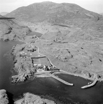 Oblique aerial view of Rodel, Harris, showing the harbour and St Clement's Church