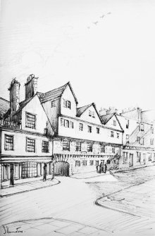 Copy of drawing of Huntly House and 142 Canongate, signed 'J Houston'