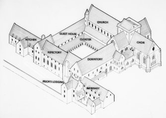 Pluscarden Abbey, Copy of drawing showing isometric view of projected restoration.