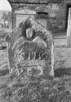 View of gravestone with initials 'A S' and date 1750, St Andrews Cathedral burial ground