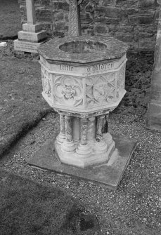 View of memorial font commemorating Mary Elizabeth Macgregor 1882, Elie Parish Church.