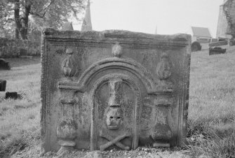 View of east face of gravestone in the churchyard of Alloa Old Parish Church.