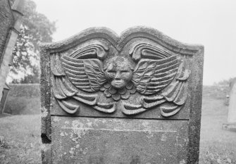 Detail of headstone for Janet Forguson, who died in 1751, in the churchyard of Dalry Parish Church