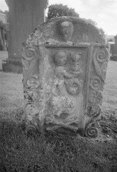 Detail of gravestone commemorating Anthony McHarg 1729 in the churchyard of Barr Old Parish Church.