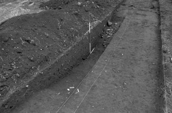 Castle of Wardhouse excavation archive
Frame 15: Area 1: General view of next stage of excavated inner ditch. Contexts 342, 348 and 343 (numbered from S to N) in ditch sides and bottom. From S.
