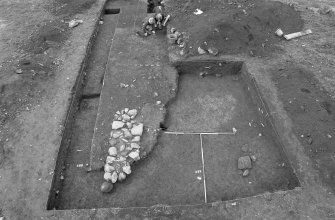 Castle of Wardhouse excavation archive
Area 3: General view of NE top end of area, with wall in bank 337, linear feature to S of it, excavated hollow-way? to NE. From NE.