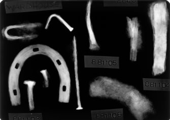 Castle of Wardhouse excavation archive
X-ray of metal finds - nails, horseshoe. (No print)