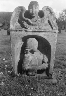 Detail of gravestone in the burial ground of Old Ancrum Church.