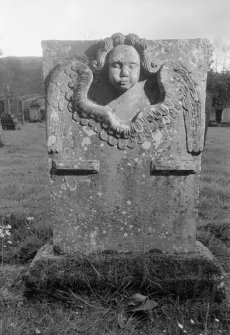 Detail of gravestone commemorating Betty Bower in the burial ground of Old Ancrum Church.