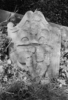 View of gravestone to Barbry Rule 1749, in the churchyard of Foulden Parish Church.