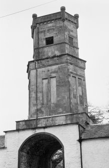Detail of entrance tower, Gelston Castle stables.