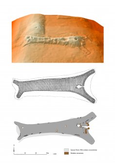 Adobe Illustrator comparative page showing 2 plans and a digital terrain model of South Yarrows South long cairn