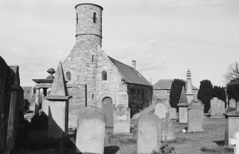 View of Cockburnspath Parish Church and churchyard from SW.