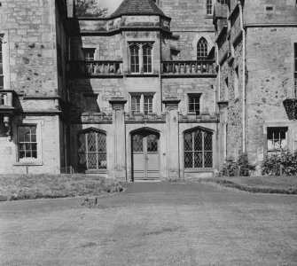 View of Woodhouselee from east showing detail of principal front and entrance.