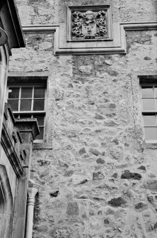 Detail of heraldic panel originally from the Old Parish Church Glencorse, at Woodhouselee.