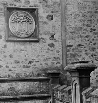 View of modern Fraser-Tytler heraldic panel, Woodhouselee.