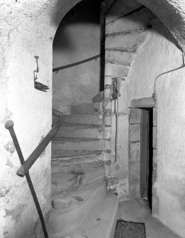 Interior view of Udny Castle showing newel stair in tower.