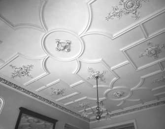 Interior view of Udny Castle showing detail of sitting room ceiling.