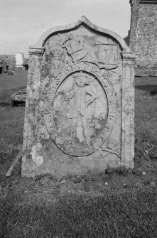 View of gravestone commemorating William Hay d.1765 and Margaret Galla d.1768 in the churchyard of Collace Old Parish Church.
