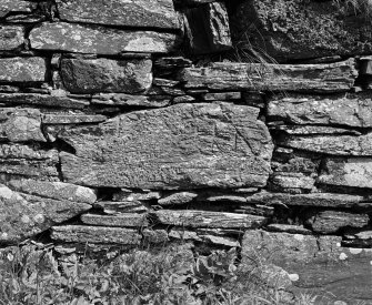 Luing, Kilchattan Church.
Detail of incised stone on South wall.