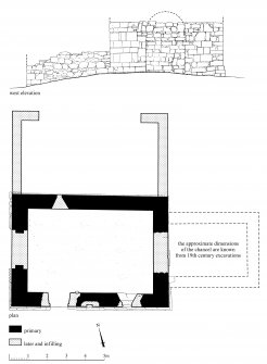 St Serf's Priory Church: scan of ink drawing showing Plan and West elevation.