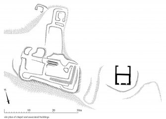 St Serf's Priory Church: scan of ink drawing showing Plan of  priory chapel and associated buildings