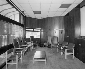 Interior. View of wood-lined waiting area.