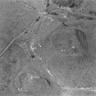 Oblique aerial view of Torr A' Chaisteil dun, Arran.